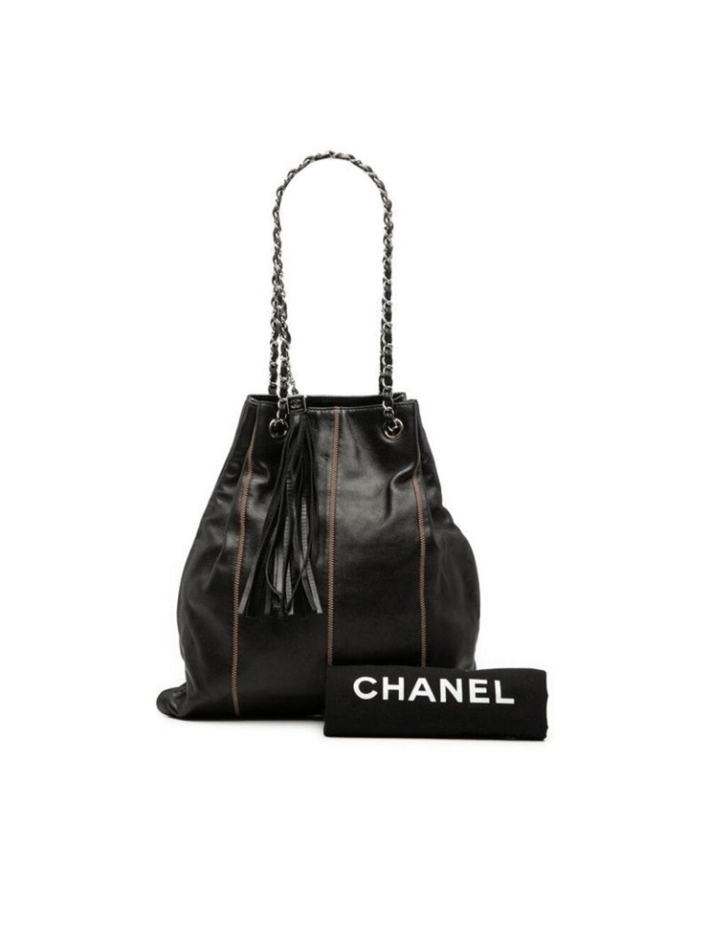 ★SOLD★ Chanel CC Logo Fringe Chain Shoulder Bag Black Leather - Picture 7 of 7